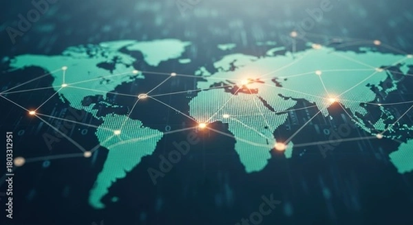 Obraz Global Network Connections on Digital World Map, Technology, Communication, Data