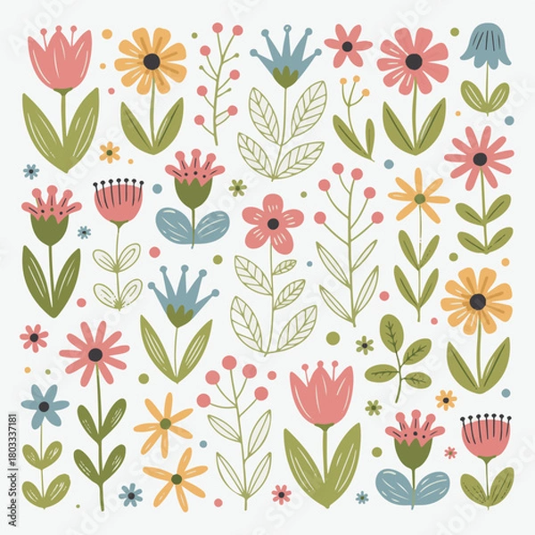Fototapeta Seamless floral pattern with flowers and leaves design