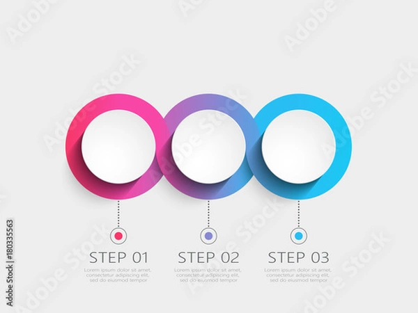 Fototapeta Nowoczesny szablon infografiki 3D z 3 krokami. Szablon koła biznesowego z opcjami broszury, diagramu, przepływu pracy, osi czasu, projektowania stron internetowych. Wektor Eps 10