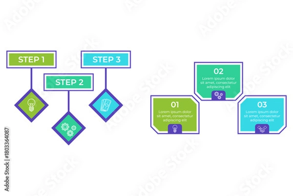 Obraz Infographic displaying clear step-by-step process. Design featuring colorful boxes and icons representing different activities and concepts. It visually engaging and informative