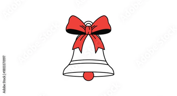 Obraz A festive red bow adorns a classic silver bell with a red clapper creating a charming holiday decoration.