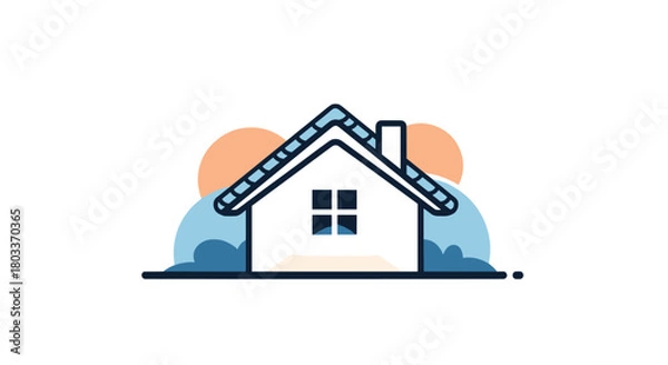 Obraz A charming detached house with a pitched roof and stylized landscaping providing a warm and inviting atmosphere.