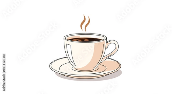 Obraz A steaming cup of coffee on a saucer with aromatic steam rising.