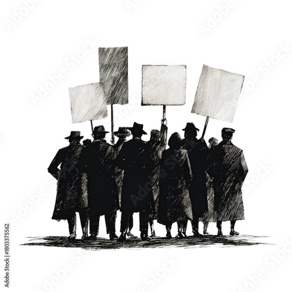 Fototapeta Group Protesting with Blank Signs