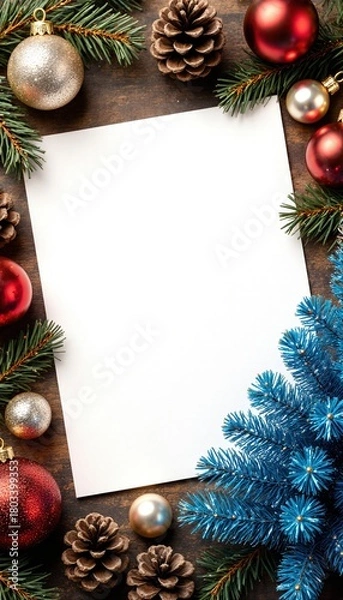 Fototapeta Festive Top View Composition with Blank Space for Winter Design