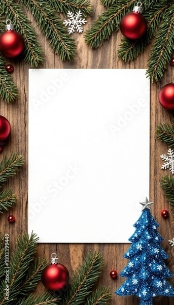 Fototapeta Festive Winter Holiday Layout with Blank Space for Personalization