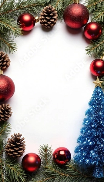 Obraz Christmas Greeting Frame with Decorations and Pine Cones