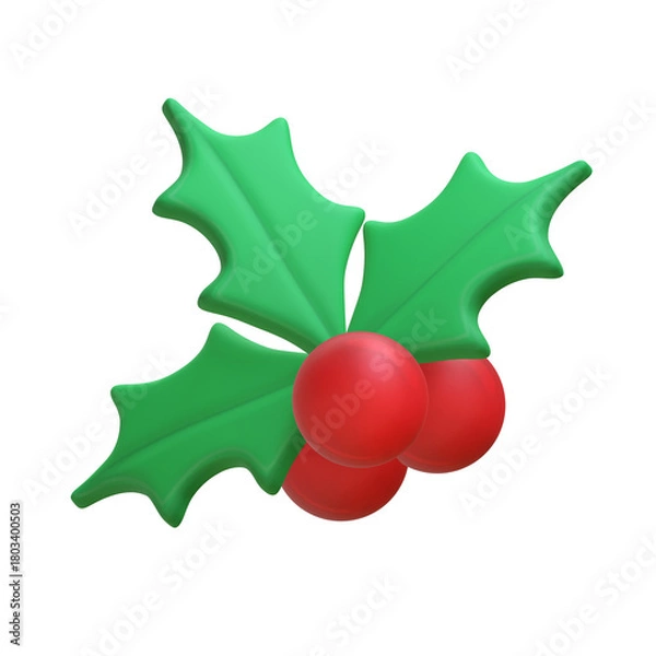 Obraz A 3D stylized golden Christmas bell decorated with a red bow and green holly leaves.