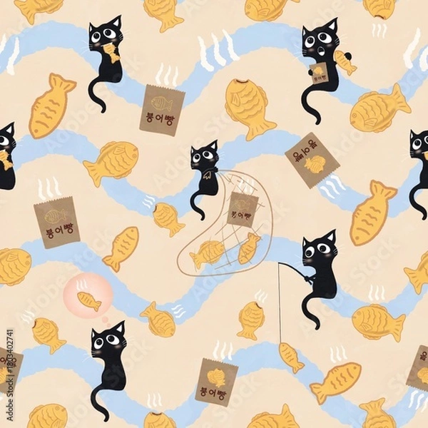 Obraz 붕어빵과 고양이_파랑