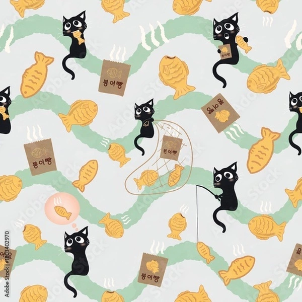 Obraz 붕어빵과 고양이_분홍