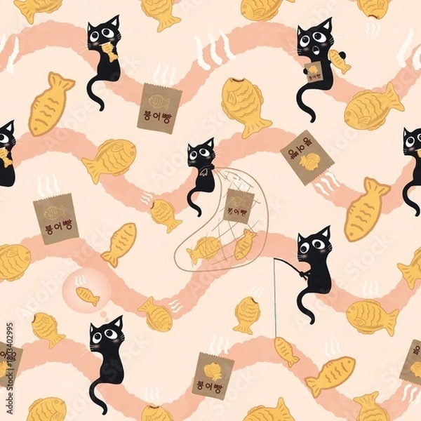 Obraz 붕어빵과 고양이_초록