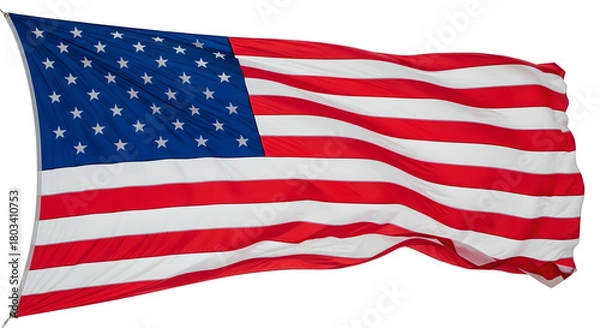 Obraz Waving American Flag Isolated on White Background - The Stars and Stripes
