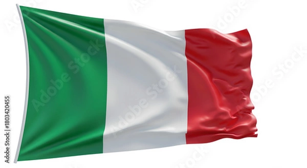 Fototapeta Vibrant Waving Flag of Italy - Tricolor Green, White, and Red on Isolated Background