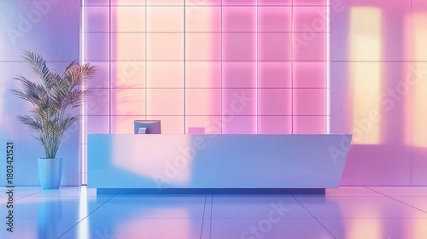 Obraz Modern office lobby reception desk with neon lighting