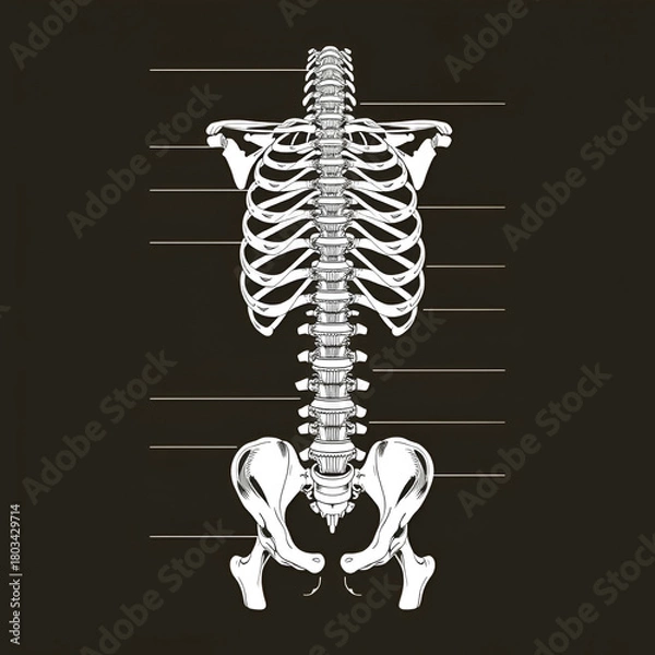 Obraz Lumbar vertebra labeled vector drawing