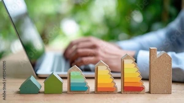 Fototapeta Top-Class Energy Efficiency Rating (A+) Displayed for a Sustainable Green Home.