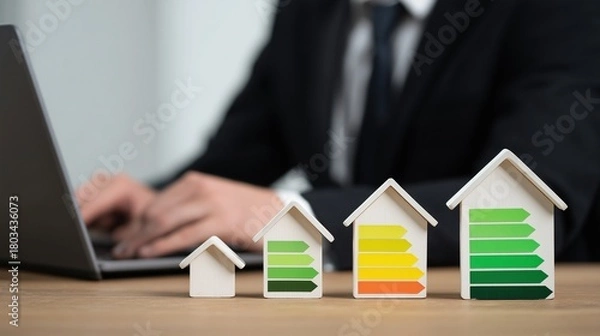 Fototapeta Visualizing the Energy Rating Scale from G to A+ for an Eco-Friendly Home Concept.