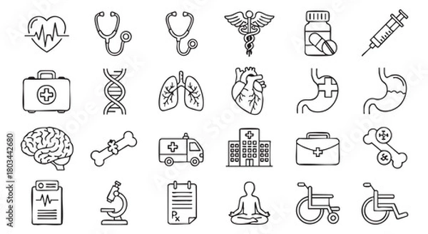 Fototapeta Medical and Healthcare Doodles Seamless Pattern Background with Medical Elements
