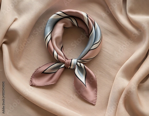 Obraz Elegant silk scarf tied in a knot on a luxurious satin fabric background