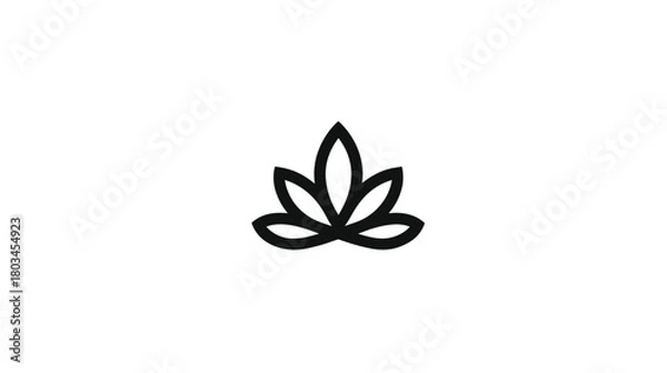 Obraz Minimalist black line art three-lobed leaf symbol. Abstract organic plant icon on white, ideal for nature, wellness, or logo design.