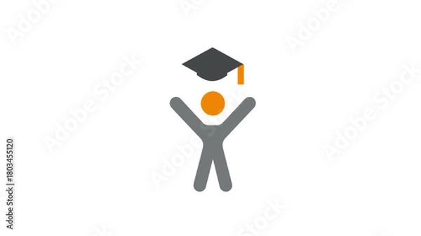 Fototapeta Stylized figure celebrating graduation success with a mortarboard cap. Educational achievement, student learning, and academic goals icon.