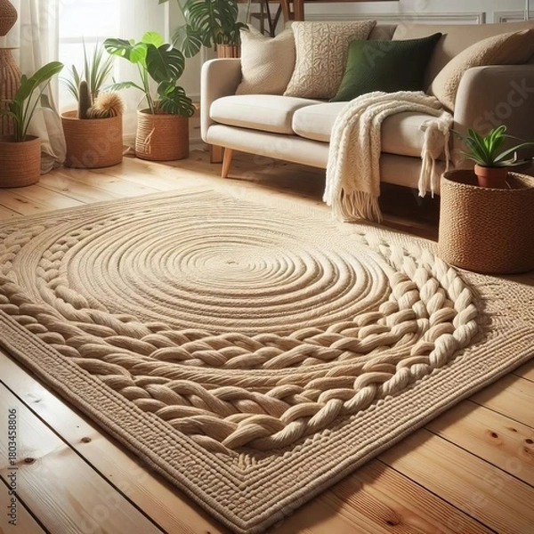 Obraz Natural Jute Area Rug with Braided Design and EcoFriendly Materi