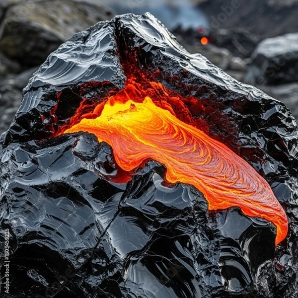 Obraz Obsidian with flowing lava patterns ideal for volcanic areas