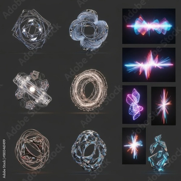 Obraz Abstract Geometric Forms and Light Spectrum Visualizations.