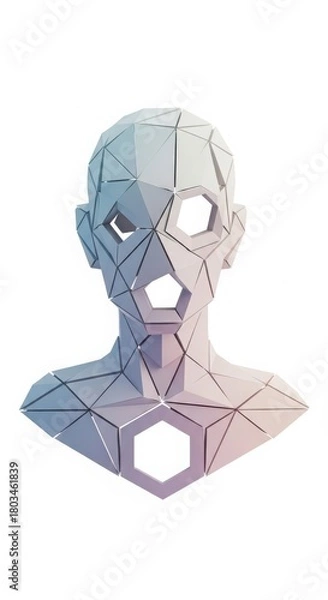 Obraz Abstract Geometric Sculpture of a Humanoid Head with Pastel Hues.