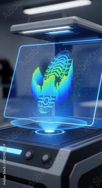 Obraz Advanced Holographic Fingerprint Scanner in Futuristic Laboratory Setting.