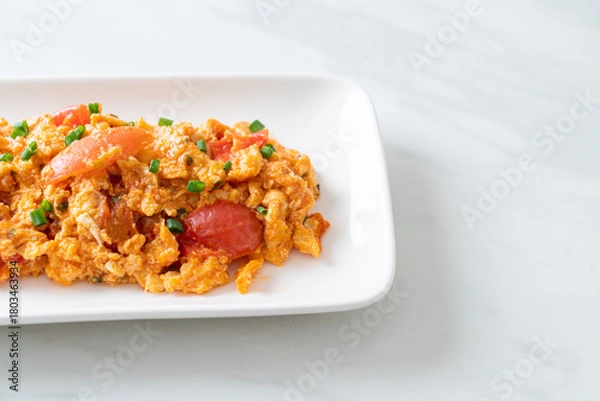 Obraz Stir-fried tomatoes with egg or Scrambled eggs with tomatoes