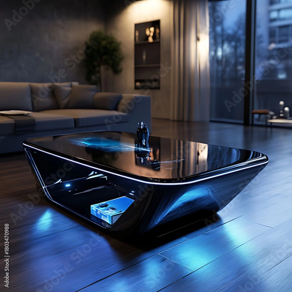 Obraz Futuristic Glass Coffee Table with Digital Display and Sleek Sci-Fi LED Design