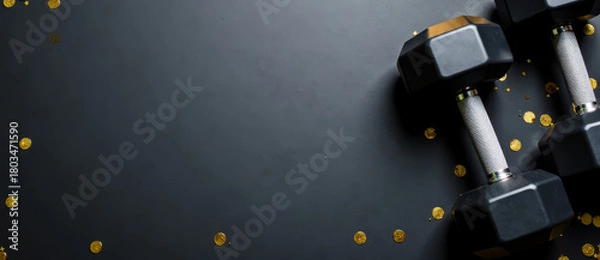 Obraz Celebratory gym scene with shining accessories, Postworkout celebration captured with sparkling accessories and joy, Festive scene showcasing triumph with dazzling accessories after successful workout