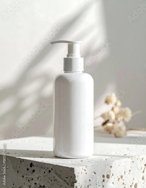 Obraz White dispenser bottle sits on a textured surface