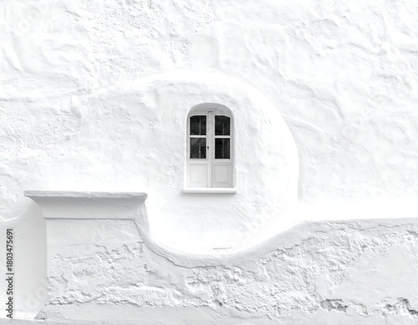 Obraz Whitewashed architecture, arched window, smooth wall texture
