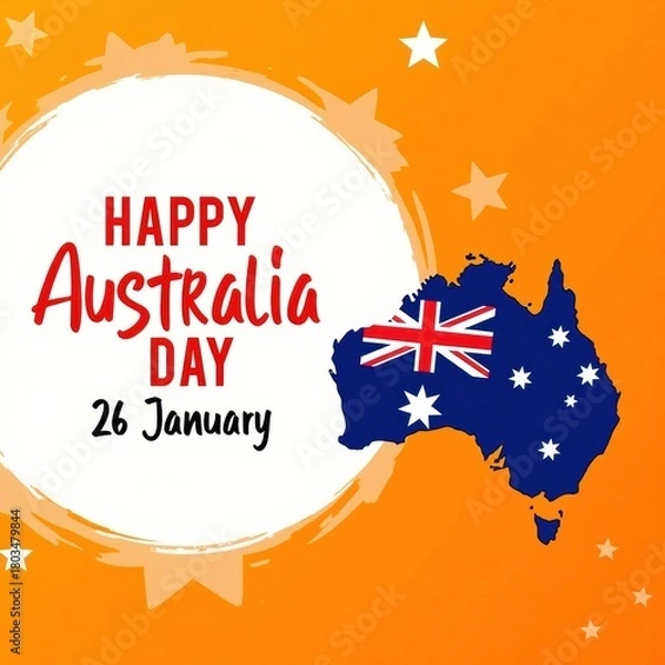 Fototapeta Happy australia day january 26th with australian flag map