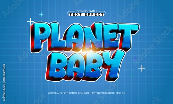 Fototapeta planet baby editable galaxy text effect with stars and nebula glow