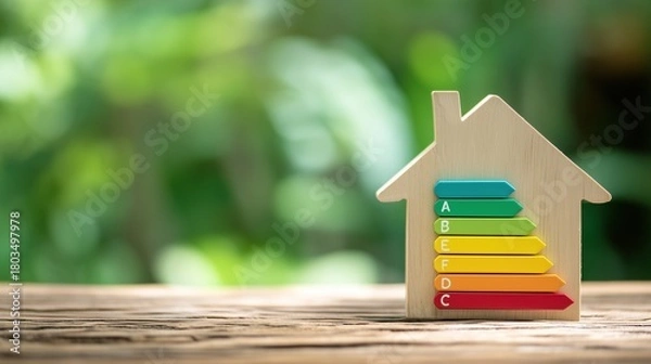 Fototapeta Energy Efficiency Level Meter or Gauge Indicating High Performance for a Green Home.