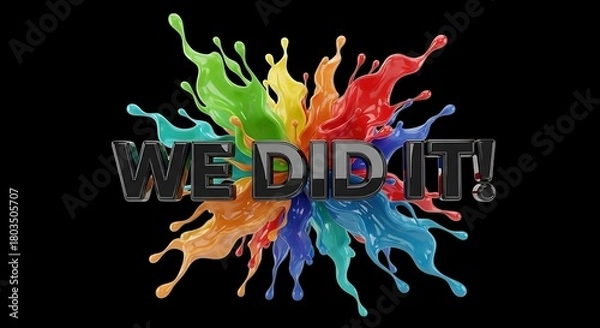Fototapeta Celebrating team success with vibrant colors and bold statement, a perfect visual for project completion and achievement, expressing triumph and collaborative spirit