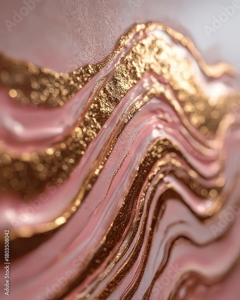 Fototapeta Abstract Painting with Soft Pink and Glittering Golden Wave Like Pattern Enhanced with High Resolution Detailing on Canvas