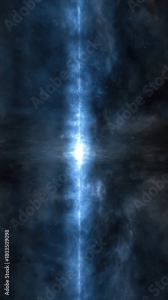 Obraz Abstract Sonic Resonance Visualization Vertical Columns Against Cosmic Starfield Backdrop With Blue Luminescence and Faint Nebula for Technology and Spirituality Conceptual