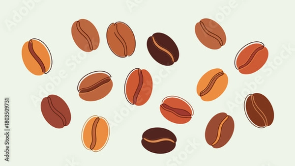 Obraz Scattered coffee beans in various roast colors depicted with a simple illustrative style on a light background