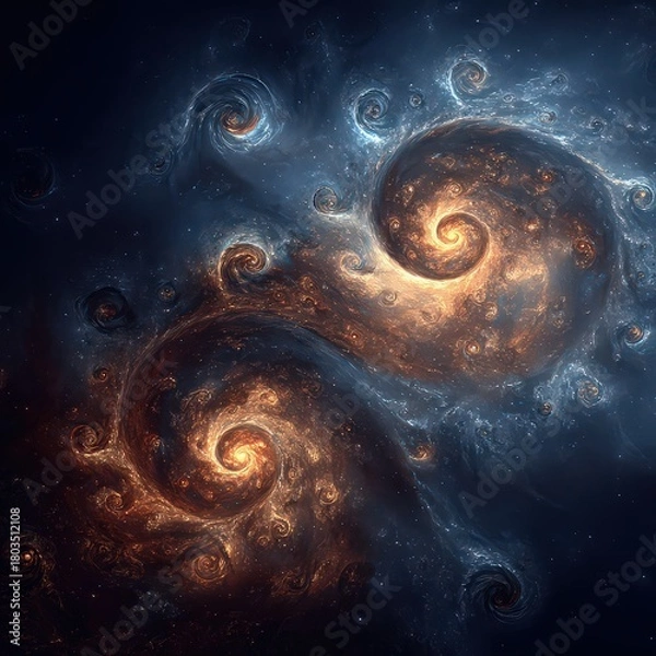 Obraz Abstract Swirls of Luminescent Energy Flowing Like Celestial River with Deep Space Backdrop and Shimmering Dust