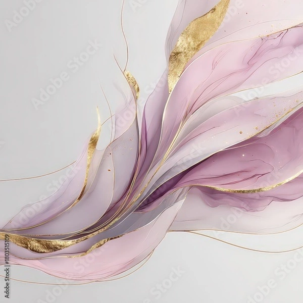 Obraz Abstract Pink and Gold Fluid Art Swirls on Light Gray Background