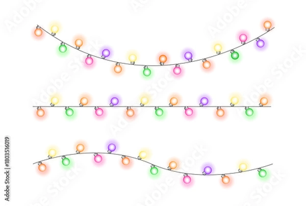 Obraz Glowing decorative multicolor string lights, Diwali, Christmas and New Year decoration lights on transparent background