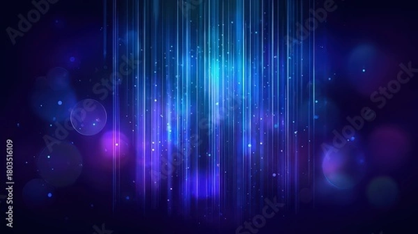 Obraz Abstract Sonic Landscape with Vertical Blue and White Lines on Dark Background with Bokeh Lights Effect