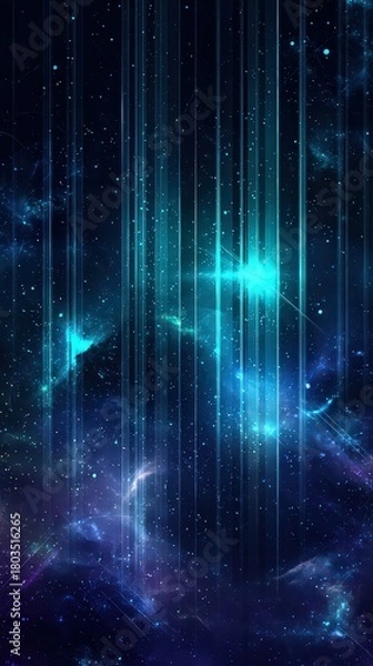 Obraz Abstract Sonic Vibrations in Blue Teal Nebula Landscape with Vertical Columns
