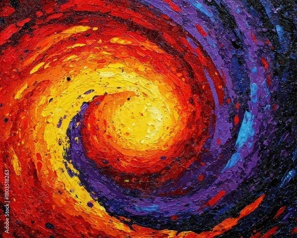 Obraz Abstract Swirling Nebula with Crimson Gold and Sapphire Hues in Dark Space