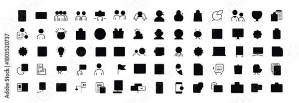 Obraz Collection of thin outline business and teamwork icons, including collaboration, communication, and office workflow symbols — ideal for UI design, web interfaces, mobile apps, and corporate graphics.