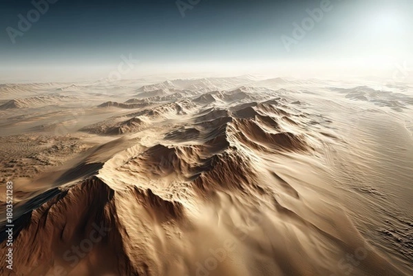 Obraz Aerial View of Rocky Terrain with Dim Lighting and Horizon Perspective